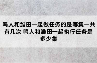 鸣人和雏田一起做任务的是哪集一共有几次 鸣人和雏田一起执行任务是多少集